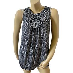 Max Edition Womens Medium Sleeveless Tank Top Black White Boho Flowy Blouse